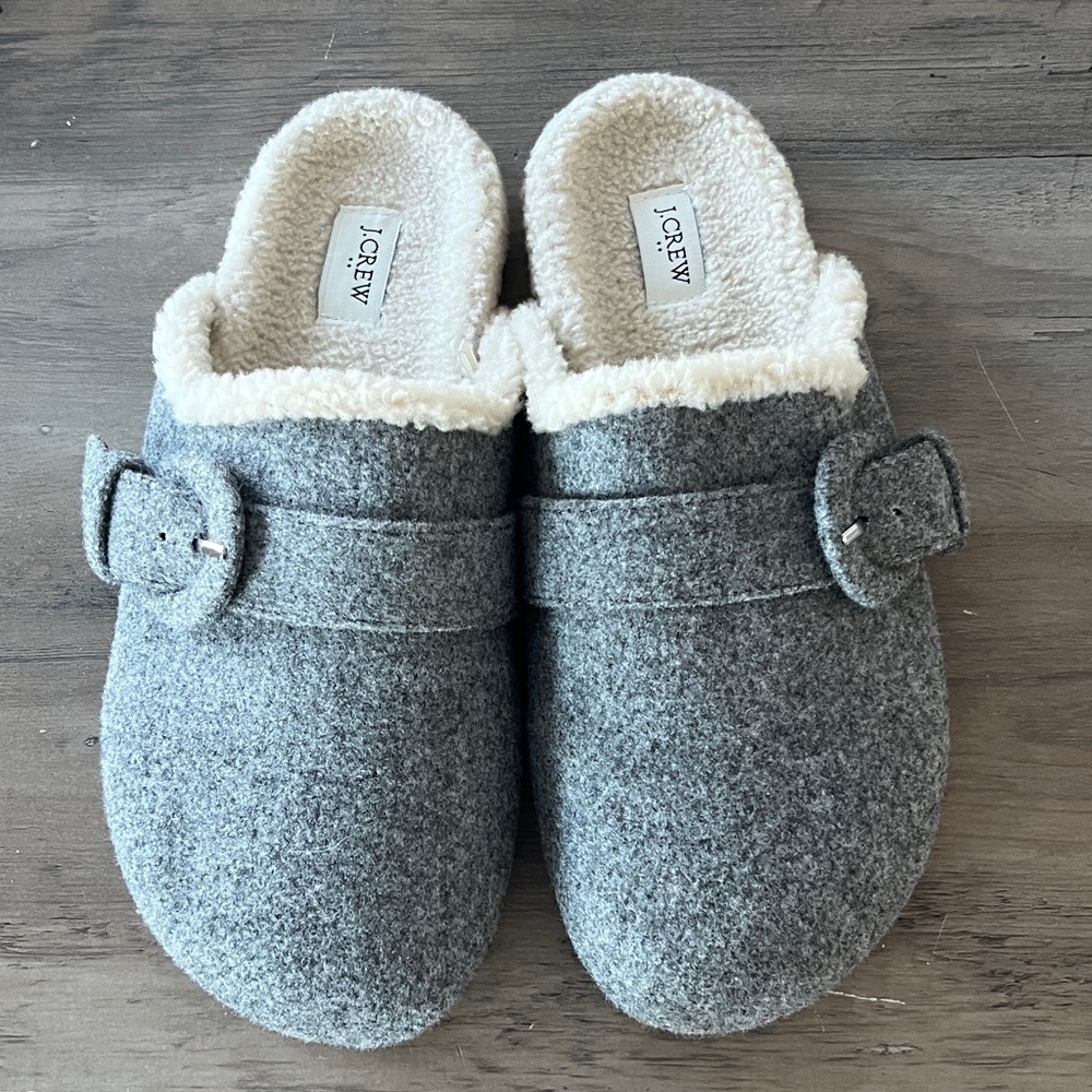 J. Crew Women’s Gray Fleece-Lined Slippers